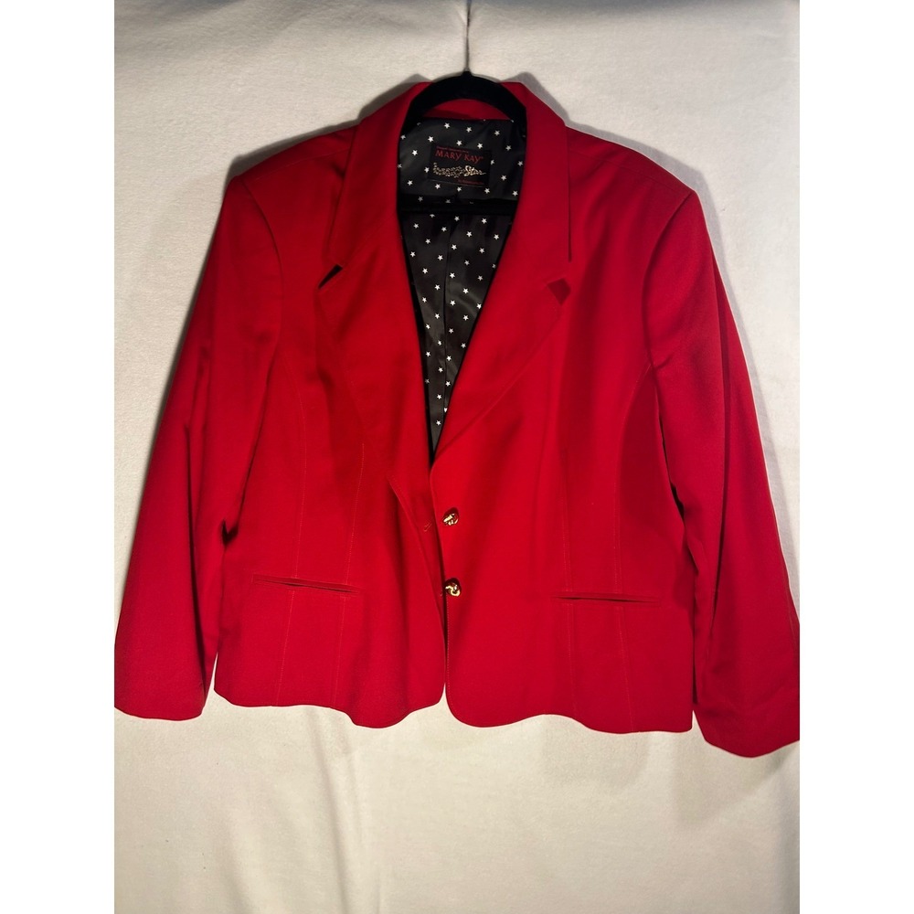 Mary Kay Womens Red Star Lined‎ Career Blazer Jacket Gold Buttons Size 28R